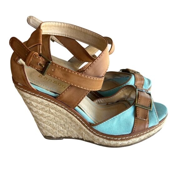 Bamboo Brown & Blue Wedge Sandals Women's Shoe Size 36 - Picture 1 of 8